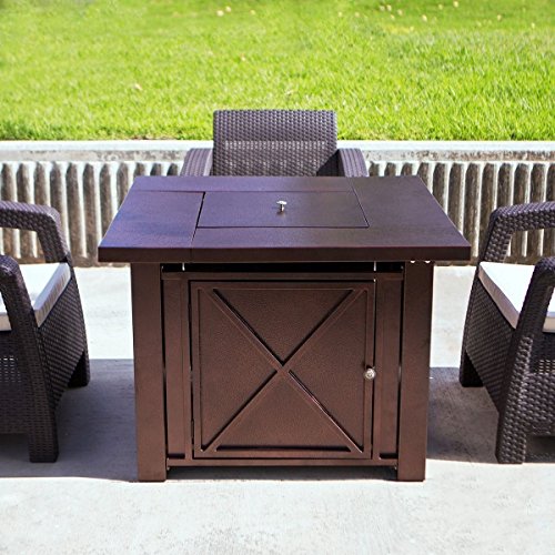 SKEMiDEX--- LPG Fire Pit Table Outdoor gas Fireplace Propane Heater Patio Backyard Deck New his fire pit is made of steel with a durable powder-coated bronze finish.Its criss cross design adds classi.