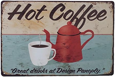 Hot Coffee Distressed Tin Sign, Retro Tin Posters