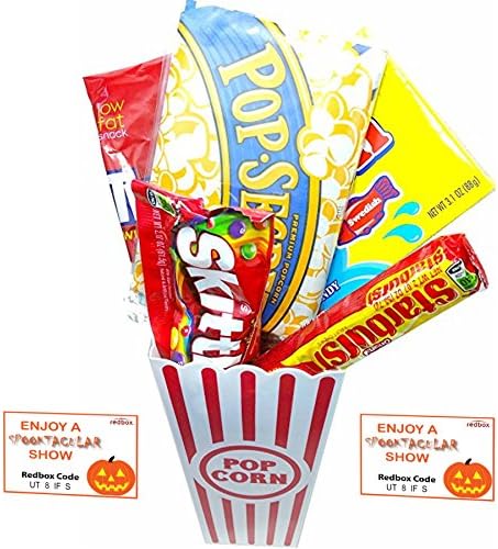Spooktacular Movie Night Gift Basket ~ With Popcorn, Candy and 2 Free Redbox Movie Rentals (Sweedish Fish)