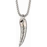 Punk Hip-Hop Rock Wolf Tooth Pendant Necklace, Exquisitely Carved Patterns, 316L Stainless Steel, Silver Stainless Steel Square Pearl Chain, Vintage Jewelry Gift For Men And Women