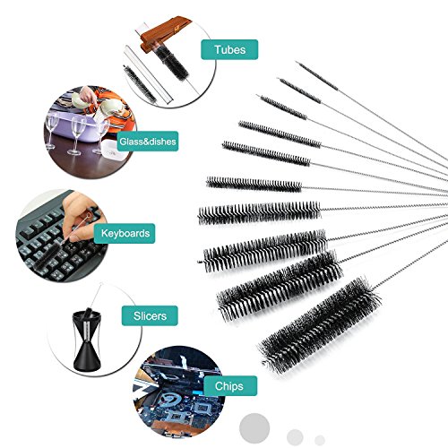 LoveInUSA 8 Inch Nylon Tube Pipe Brushes Cleaning Brush Set,with Protective Cap for Drinking Straws, Glasses, Keyboards, Jewelry Cleaning, 10 Packs