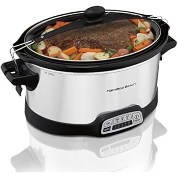 Hamilton Beach Programmable Slow Cooker, 7 quart with Clip-Tight Sealed Lid, Stainless Steel (33476), Silver