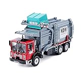 KDW 1/43 Scale Diecast Recycling Garbage Truck Toys for Kids with Bin (Gray)