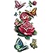 TAFLY Temporary Tattoo 3D Butterfly Red Peony Body Art Fake Stickers 5 Sheets