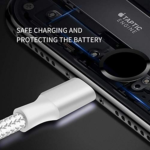 MFi Certified iPhone Charger, Charging Cable, 5Pack (3/3/ 6/6/ 10FT) to Syncing Data and Nylon Braided Cord Charger Compatible with iPhone/XS/XR/X/8/8Plus/7/7Plus/6S/6Plus/Pad More(Silver&White)
