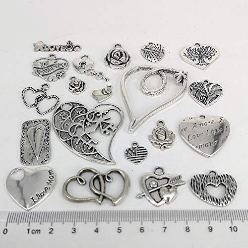 Dandan DIY Random 20pcs Anti-Silver Alloy Charm Pendant Valentine's Day Mother's Day Gift Jewelry Making (Love Heart)