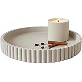 Wageso 13" Round Solid Concrete Decorative Tray - Heavy Duty Fluted Centerpiece for Coffee Table, Serving, Patio, Home Office & Entryway - Modern Home Decor Trays(Gray)