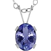 Gem Stone King 14K White Gold Blue Tanzanite Solitaire Pendant Necklace For Women | 1.16 Cttw | Gemstone December Birthstone | Oval 8X6MM | With 18 Inch Chain