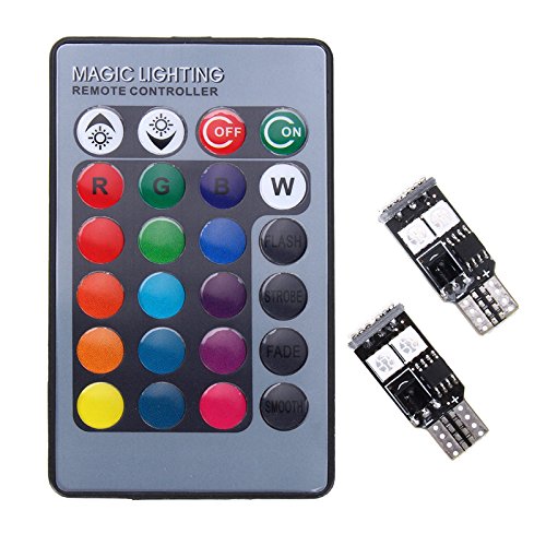 MASUNN 2X T10 6 SMD 5050 RGB LED Car Wedge Side Light Reading Lamp Bulb Remote Control