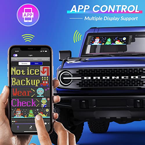 KJOY Bluetooth App Control LED Sign, 14.6\'\'x3.6\'\' Flexible USB 5V LED Car Signs Programmable LED Sign Custom Text Pattern Animation Scrolling LED Display for Car Store Party Bar hotel Concert