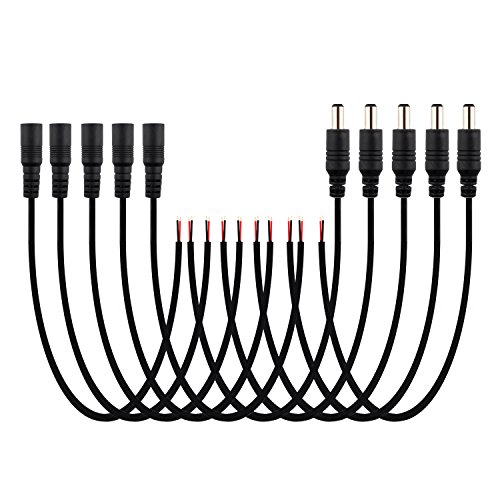 SIM&NAT Male & Female DC 2.1mm x 5.5mm Wire Power Pigtails Adapter Barrel Plug Socket Cable for CCTV Security Camera, DVR,Car Rearview Monitor System Video, LED Strip Light, Low Voltage Application