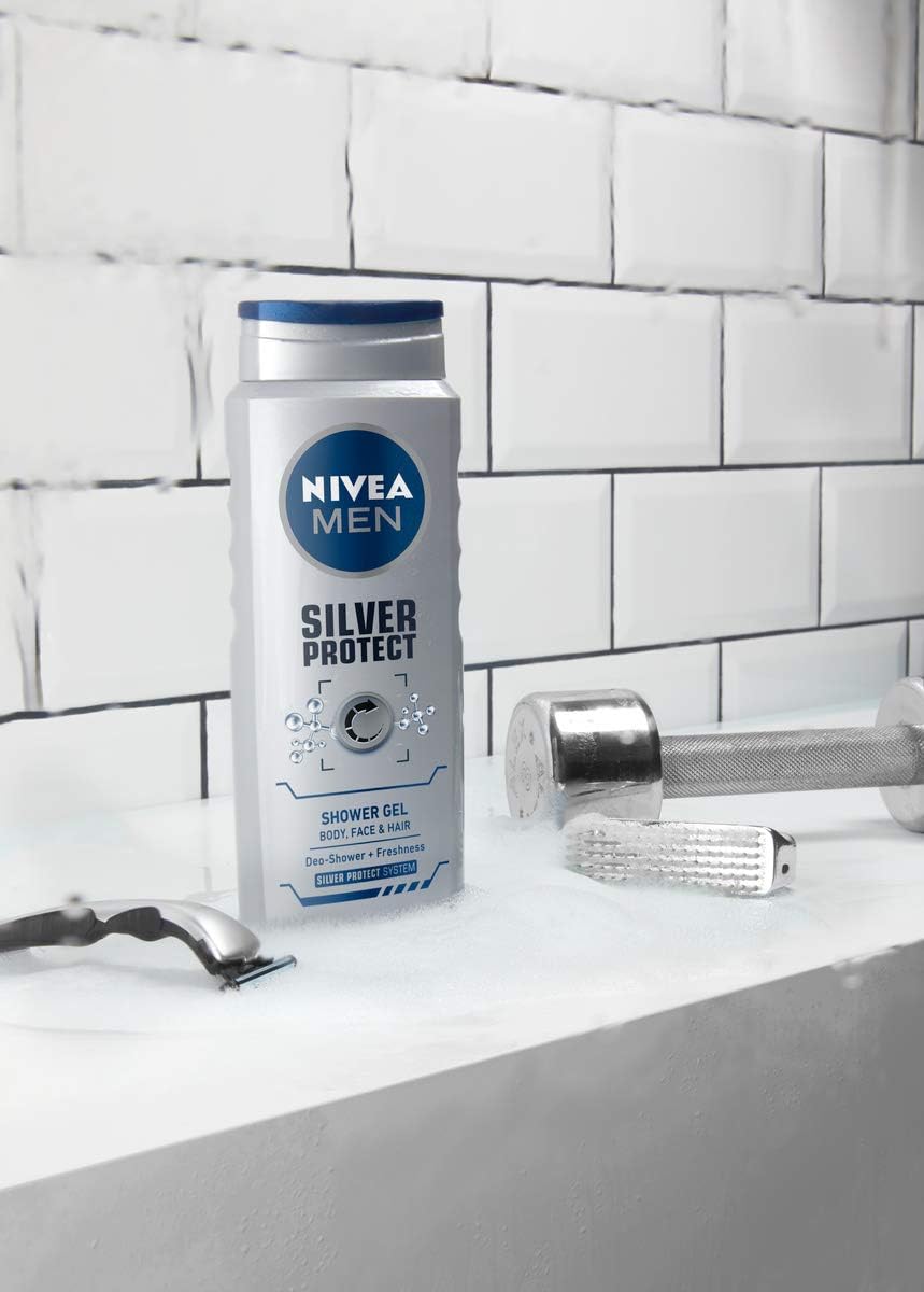 NIVEA MEN Silver Protect Shower Gel Pack of 6 (6 x 250ml), Anti-Bacterial Body Wash with Silver Ions - Image 5