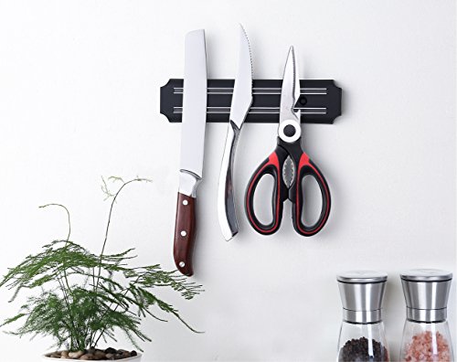 Heavy Duty Red Kitchen Shears - Multi Purpose Scissors Best for: Poultry, Fish, Seafood, Herbs, Vegetables, Meat and BBQ - Magnetic Bar included.