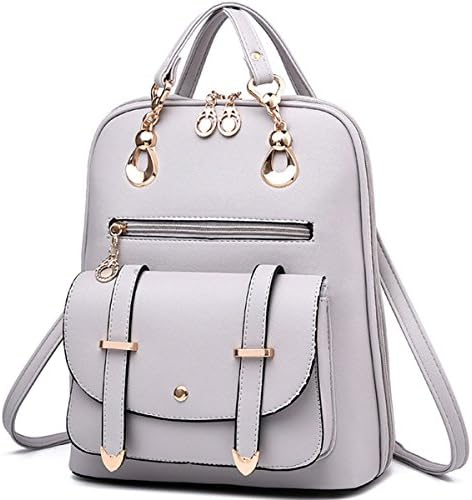 Hanshu Double Belt Vintage Girl's PU Leather Backpack Shoulder Bag Satchel Handbag