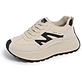 IGZBIBG Women's Leather Thick-Soled Lightweight Non-Slip Casual Shoes Lace-Up Sneakers Suitable for Walking and Running