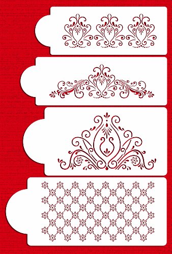 Designer Stencils C414 Princess Lace Set Cake Stencils, Beige/semi-transparent