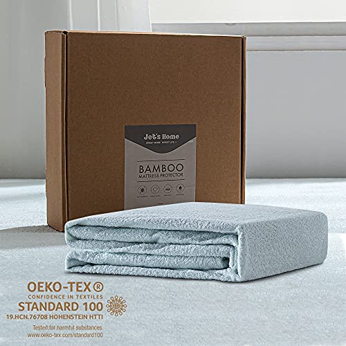 JET\'S HOME California King Mattress Protector - 5 Sided Waterproof Fitted Bamboo Mattress Cover Breathable Ultra Soft Terry Mattress Pad Cover