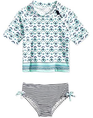 2-Pc. Medallion-Print Rashguard Swimsuit, Toddler & Little Girls (2T-6X)