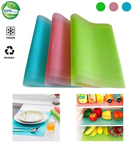 Fridge Liners 9PCS EVA Shelf Liners Can Be Cut Washable Refrigerator Pad Mat Fridge Cushion Liner Non-Adhesive Cupboard Liners Non-Slip Cabinet Drawer Table Liners - (3 mixed color,29x45cm)