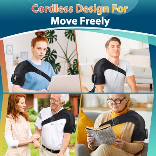 Cordless Shoulder Heating Pad, Heated Shoulder Wrap with Vibration, Left Right Shoulder Massager Heated Shoulder Brace for Women Men, Shoulder Heating Pads Shoulder Massager with Heat