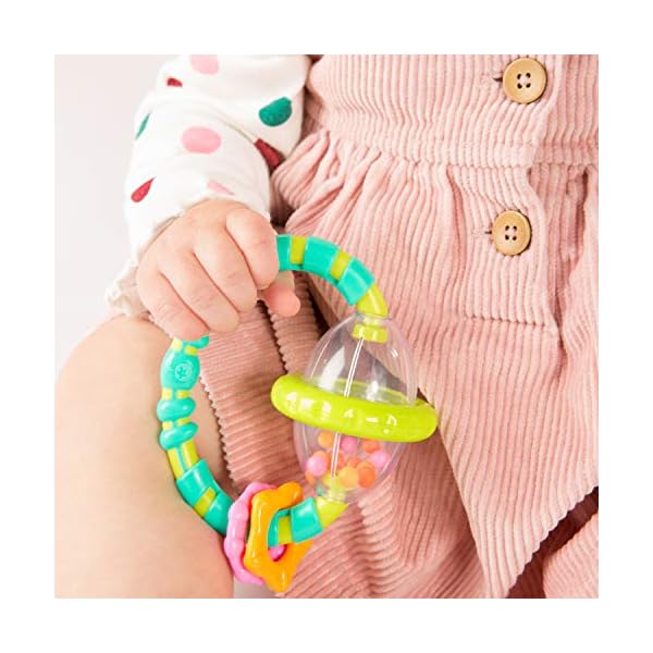 Bright-Starts-Grab-Spin-Rattle-and-Teether-Toy Bright Starts, Grab and Spin Baby Rattle Toy and Textured Teether Ring, Soothing relief, Multisensory Stimulation…