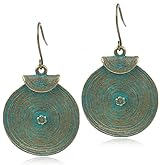 Handmade Unique Bohemian Tribal Hoop Spiral Earring Vintage Green Bronze Round Geometry Dangle Drop Earrings for Women Statement Jewelry Gifts