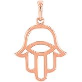 Jewelry America Solid 14k Rose Gold Hamsa Hand of Fatima with Evil Eye Charm Pendant