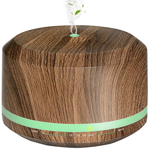 Essential Oil Diffuser, Mogomiten 450ML Wood Grain Ultrasonic Aromatherapy Diffuser Air Mist Humidifier with Waterless Auto Shut-off, 8 Color Led Lights for Bedroom Baby Women Office Yoga SPA