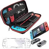 Accessories for Nintendo Switch including EVA Portable Travel Carrying Case with 20 game card slots,Transparent Switch Cover, Tempered Glass Screen Protector and Joy-Con   (red)
