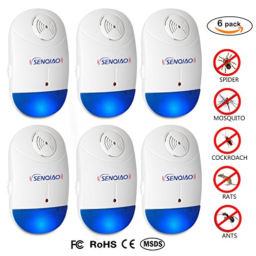 Ultrasonic Pest Control ,SENQIAO Indoor Electronic Repellent for insect with Night Light- Repellent for Mosquitoes, Cockroaches, Ants, Rodents, Flies, Bugs, Spiders, Mice (6 packs)