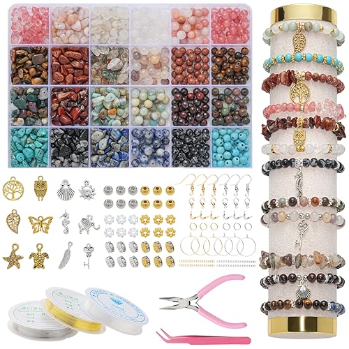 Xyliise Natürliche Perlen Set for Adults Bracelet Making Kit Beads for Bracelets Jewelry Making Kit DIY Crystal Tree Tree of Life DIY Jewelry Necklace Earrings