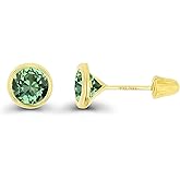 Solid 14K Gold Hypoallergenic 6mm Round Solitaire Birthstone Bezel Screw Back Stud Earrings