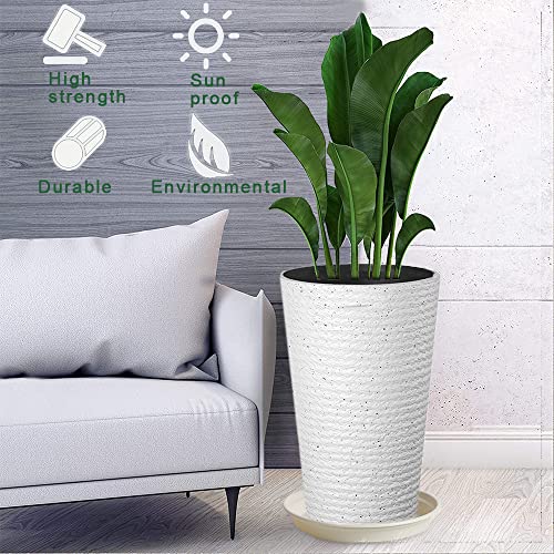 Gluckluz Tree Planter Big 20" Plant Containers Large Tall Tree Holder Resin Flower Pot with Drainage Hole for Indoor Outdoor Garden Front Door Patio Deck Porch Balcony (White, Modern Design)
