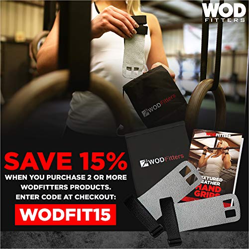 WODFitters Textured Leather Hand Grips for Cross Training, Kettlebells, Powerlifting, Chin Ups, Pull Ups, WODs & Gymnastics - One Pair with Carrying P - Thumbnail 7