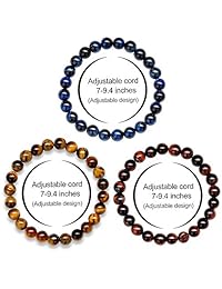 MONOOC Lava Rock Mens Beads Bracelet - 8mm Tiger Eye Lava Rock Stone Beads Bracelet Stress Relief Anxiety Bracelet Aromatherapy Essential Oil Diffuser Bracelets Yoga Beads Bracelets