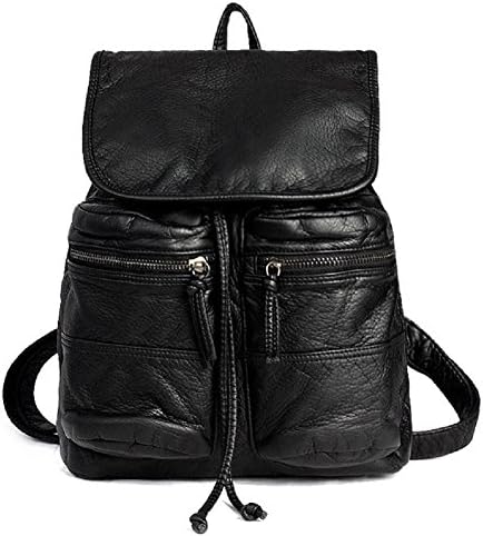 Dechy BRF3B02 Classy Lamb Skin type PU Leather Black Backpack for Women and Girls Daypack Purse