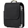 Smooth Skin Sensory Faux Leather Flip Phone Holster Pouch Belt Loop Clip Case for Motorola Razr+ 2024 Razr 50 Moto Razr+ 2023 Razr 40 Ultra Samsung Galaxy Z Flip 6 Z Flip 5 Z Flip4 (Black)