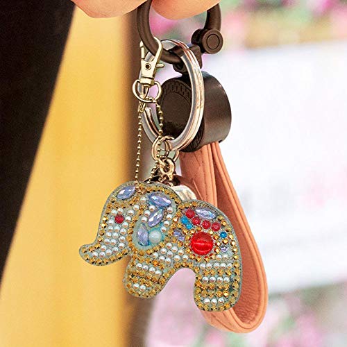 Mosaic Making Kits, 5pcs DIY Full Special Shaped Diamond Painting Elephant Keyring Keychains - Thumbnail 5