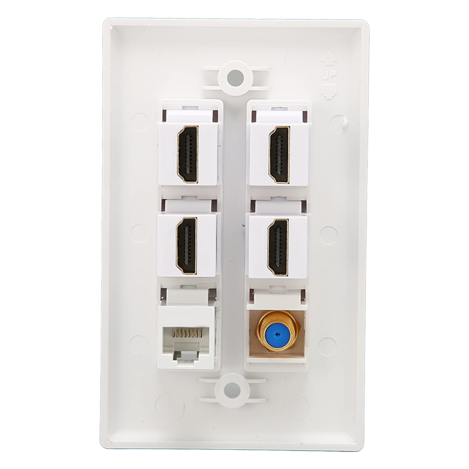 HDMI Socket Wall Plate Distribution and Organization Multimedia Wall Plates Socket Panel, 6 Ports HD Multimedia Interface CAT6 TV F Head Ethernet 3 in 1 Panel (11.5cm*7cm)