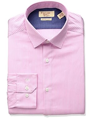 Men's Slim Fit Spread Collar Performance Stripe Dress Shirt