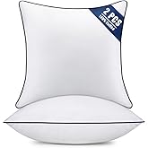 Throw Pillow Inserts Set of 2-Fluffy Square Cushions with 100% Cotton Covers-Decorative White Pillow Fillers for Sofa, Bed, Couch, Living Room, Indoor Hotel Pillows (24x24 Inch (Pack of 2)-Blue Edge)