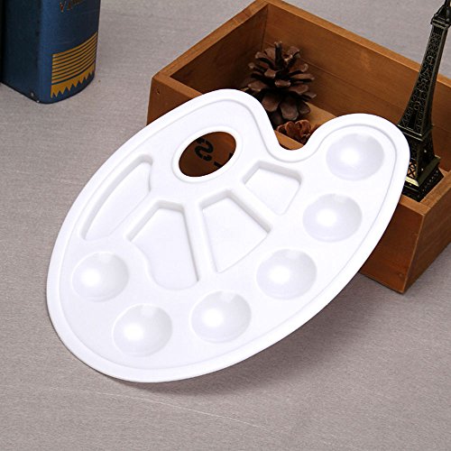 Geboor 4pcs Paint Tray Palette with Ten-Well Thumb Hole and 10pcs Watercolor Paint Brush Pen Set Perfect for Painting Canvas, Ceramic, Clay, Wood, Models