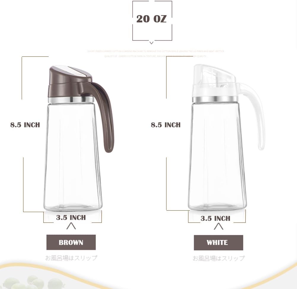 Auto Flip Olive Oil Dispenser Bottle, 20 OZ Leakproof Condiment Container With Automatic Cap and Stopper, Non-Drip Spout, Non-Slip Handle for Kitchen Cooking White: Kitchen & Dining