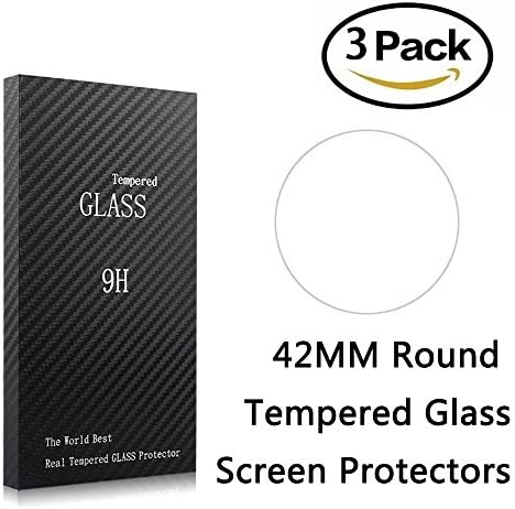 Youniker 3 Pack Universal Round Watch Screen Protector Tempered Glass, 42mm Generic Watch Screen Protector Foils Glass 9H Hardness 0.3MM Slim, Anti-Scratch, Anti-Fingerprint, Bubble Free (42MM)
