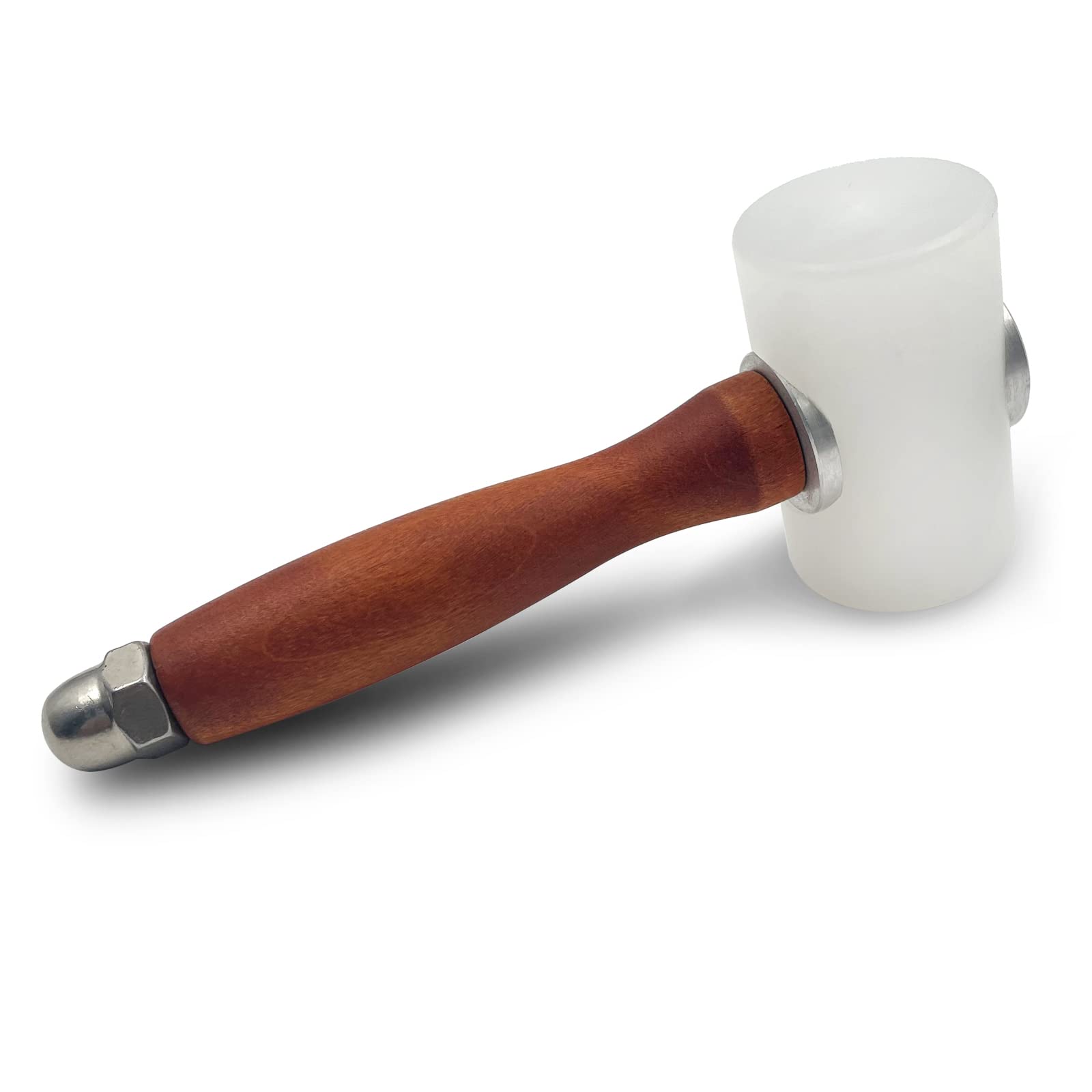 LYHLYA Leather Carving Hammer Mallet, Nylon T-Head, Wood Handle, 7.4 Inch, Brown (Handle), White (Head), 338g
