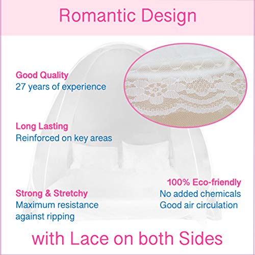 EVEN NATURALS Luxury Pop Up Mosquito Net Tent, Large: for Twin to King Size Bed, Extra Fine Holes, Canopy with Lace, Folding Design with Bottom, 2 Entries, Easy to Install, Storage Bag, No Chemicals - Thumbnail 4