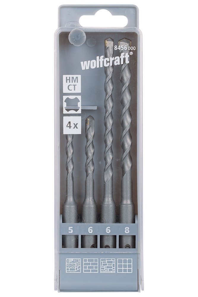 wolfcraft TC Hammer Drill Bit Set "Standard" 4 Pcs., SDS Plus shank I 8456000 I For drilling into concrete, natural stone and artificial stone