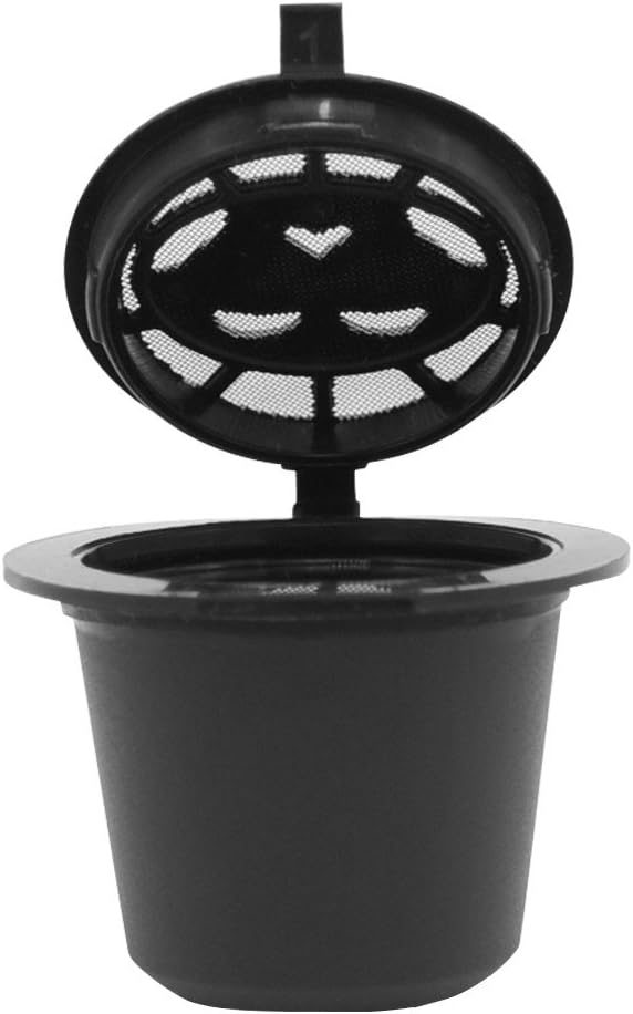 Plastic Coffee Filter Refillable Reusable Coffee Capsules Pods with Stainless Mesh for Nespresso Espresso Coffee Filter BPA Free Eco Friendly Easy To Use (Black)