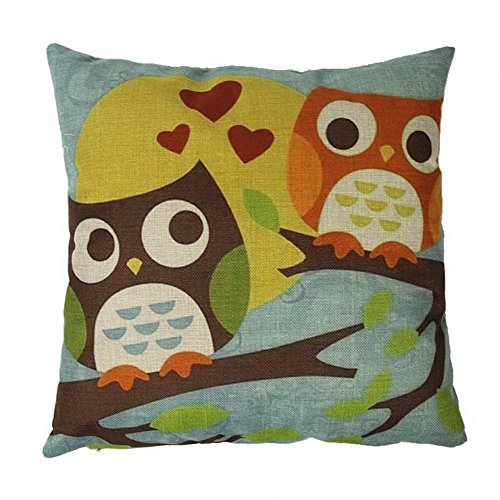 Cute Cartoon Two Owl on Tree Lovers Square Throw Pillow Outdoor Sofa Decorative Pillow covers