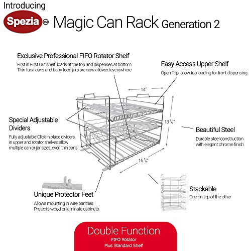 MagicCanRack 2 Unique 2018 Patent Pending Double Function Stackable Can Organizer Pantry Can Rack System, Holds More Than 50 Cans, Standard And Rotator Shelves - Thumbnail 2